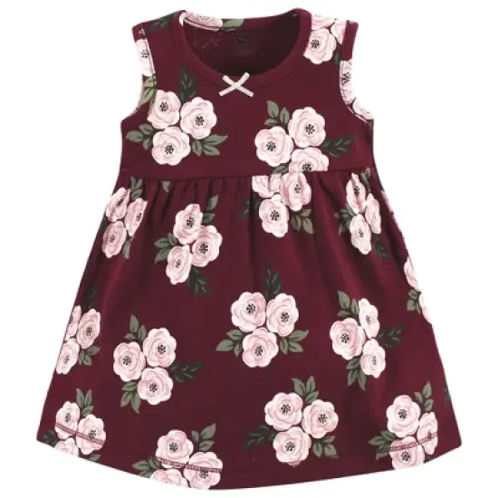 Hudson Baby Baby Girls Cotton Dress and Cardigan Set, Burgundy Floral image {4}