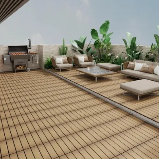 Patio Floor Tiles Pack of 11, WPC Wood-Plastic Composite, DIY Interlocking, Quick Deck, Water Resistant Indoor Outdoor - 11.8" 3D TEAK image {3}