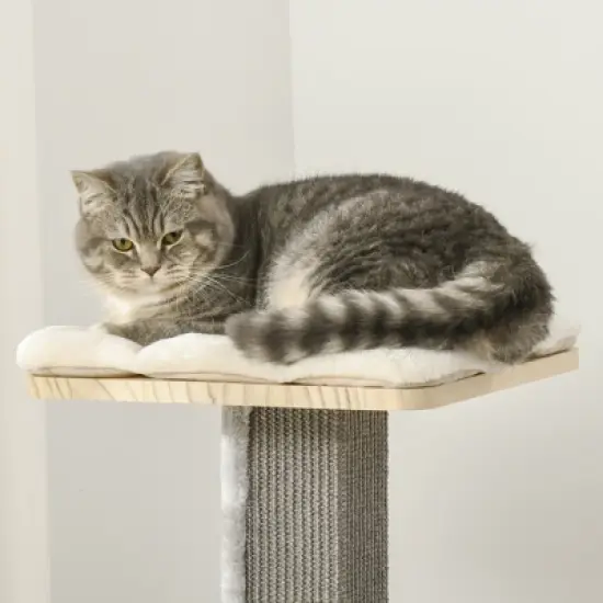 YOOCOZZ PawHut Cat Tree, with Pillow-Covered Perches, Spinning Toy, Scratching Posts, Cat Condo and Ladder-Natural image {3}