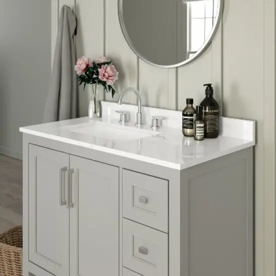 Emma and Oliver Bathroom Vanity, Single Sink Cabinet with 2 Soft Close Doors, Open Shelf and 3 Drawers, Carrara Marble Finish Countertop image {5}