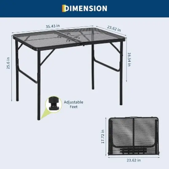 Folding Grill Table,Portable Camping Table with Mesh Desktop,Height Adjustable Lightweight Metal Grill Table image {7}