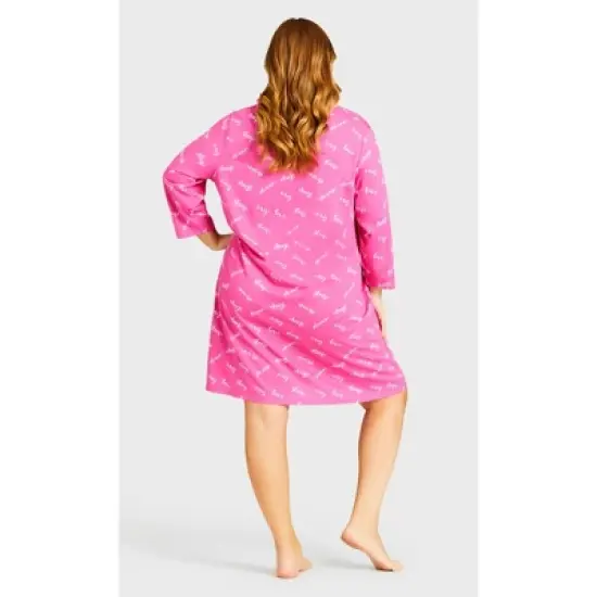 Women's Plus Size 3/4 Sleeve Sleep Shirt - Pink Sleep | AVENUE image {1}
