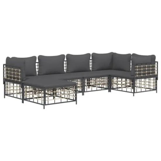 vidaXL Anthracite Outdoor Patio Lounge Set - 6 Pieces, Weather-Resistant Poly Rattan, Powder-Coated Steel Frame with Comfortable Cushions image {2}