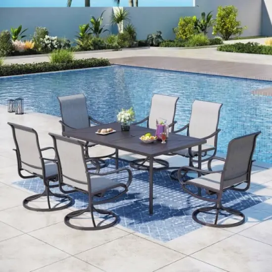 Captiva Designs 7pc Patio Dining Steel Rectangle Table & Textilene 360 Degree Swivel Chairs image {16}