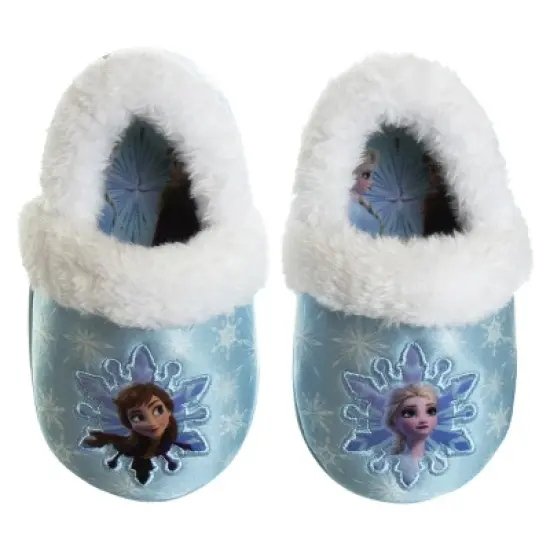 Disney Frozen Girl Slippers - Elsa and Anna Plush Lightweight Warm Comfort Soft Aline House Shoes - Blue White  (Toddler-Little Kid) image {8}