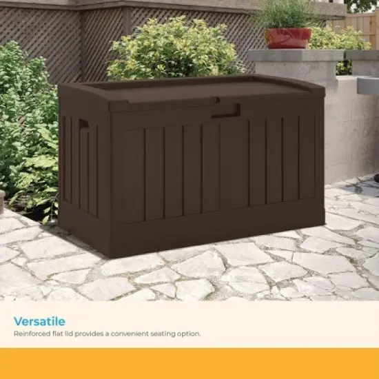 Suncast 50 Gallon Medium Capacity All Weather Construction Resin Outdoor Storage Deck Box with Bench Seat and Lid for Patio, Garden, or Pool, Java image {4}