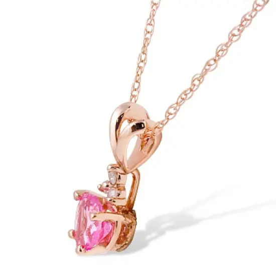Pompeii3 1/2ct Diamond & Pink Sapphire Heart Pendant in 14K Yellow, White, or Rose Gold image {1}