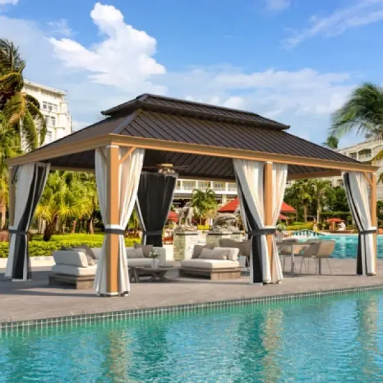 EROMMY 12' X 20' Hardtop Gazebo Aluminum Frame Gazebo with Galvanized Steel Double Roof image {4}