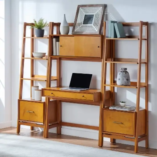3pc Landon Desk and Bookcases Set Acorn - Crosley image {1}