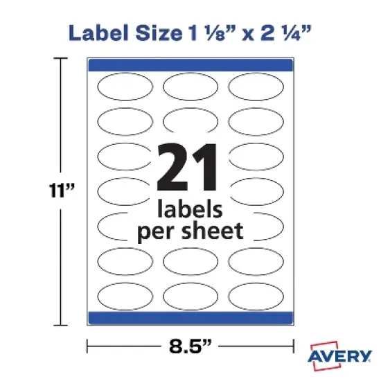 Avery Printable Blank Oval Labels, 1-1/8" x 2-1/4", Textured Matte White, 210 Customizable Labels (8216) image {4}
