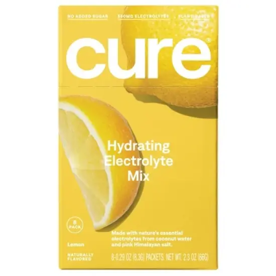 Cure Hydration Electrolyte Vegan Drink Mix Powder - Lemon - 2.3oz/8pk image {1}