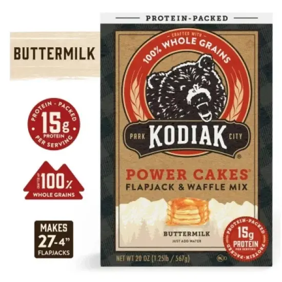 Kodiak Protein-Packed Power Cakes Buttermilk Flapjack and Waffle Mix, 20 oz Box (Pack of 2) image {1}