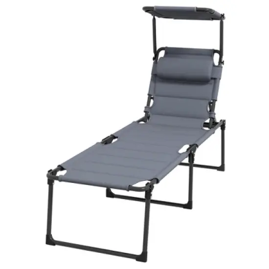 Okak Outdoor Chaise Lounge Tanning Chair with Awning,Adjustable Folding Lounge Chair Patio Long Chaise for Beach,Camping&Hiking,Set of 1/2 image {7}