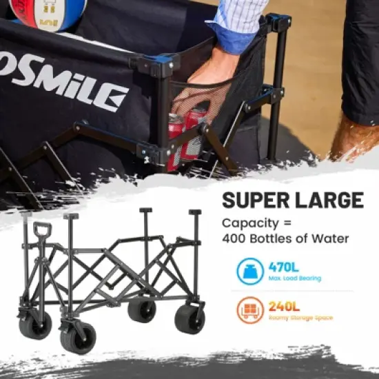 EchoSmile 6.85 cu. ft. Fabric Portable Garden Cart with Adjustable Rolling Wheels in Black image {5}