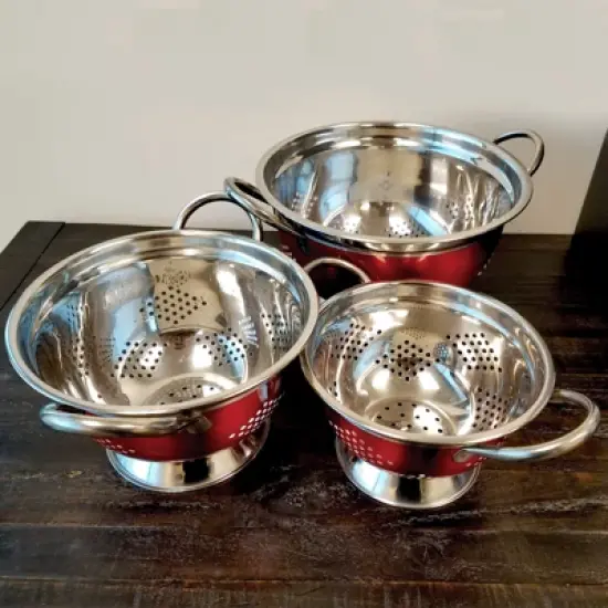 Oster Metaline 3 Pack Round Colander in Metallic Red image {4}