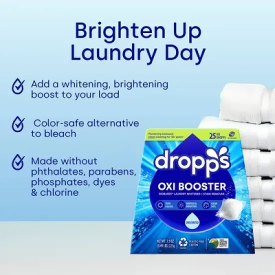 Dropps Laundry Oxi Booster Whitener & Stain Remover Biobased Detergent Pods - Unscented - 25ct image {3}