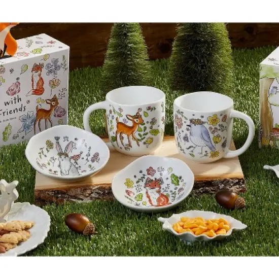 'Snack with Forest Friends' Dinnerware Set - Rosanna: Porcelain, Forest Animals, Microwave & Dishwasher Safe, Service for 2 image {1}
