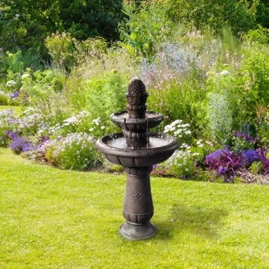 Teamson Home Outdoor Deluxe Pineapple 2-Tier Pedestal Fountain, Gray image {2}