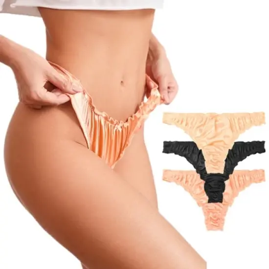 Agnes Orinda Women's Satin Soft Mid-Rise Ruffle Hipster Thong Lingerie Underwear image {8}
