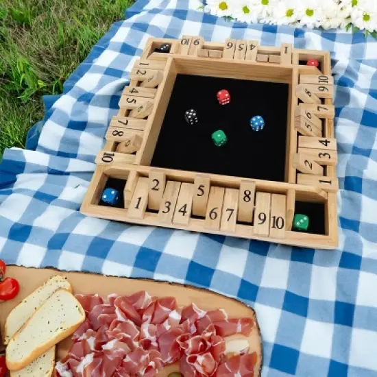 Pacific Shore Games 4 Player Shut the Box Dice Board Game with Natural Wood - 12 in. image {1}