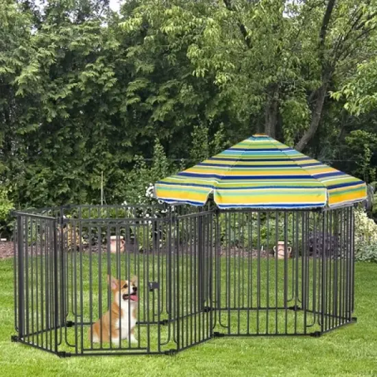 PawHut Dog Playpen with Door & Removable Cover for Small & Most Medium Sized Dogs Indoor & Outdoor Use, 47" H image {2}