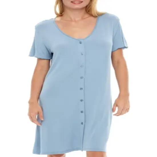 Women's Soft Knit Night Shirt, Short Sleeve Button Down Nightgown V-Neck Pajama Top image {8}