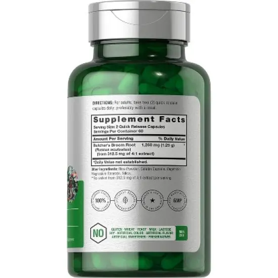 Horbaach Butchers Broom 1250mg | 120 Capsules image {1}