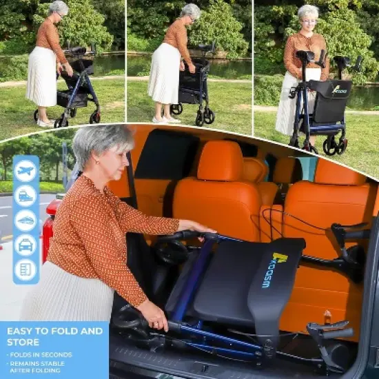 JUJABU Heavy-Duty Foldable Upright Rollator Walker for Seniors with Padded Seat, Adjustable Handles and All-Terrain Wheels image {6}