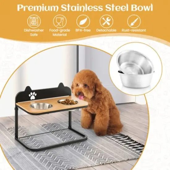 Tangkula Elevated Dog Bowls 3 Adjustable Heights with 2 Stainless Steel Food Water Bowls image {5}
