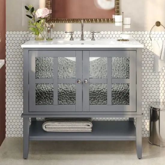 Christopher Knight Home Birgit 36" Modern Bathroom Vanity with Ceramic Sink and Adjustable Shelf image {8}
