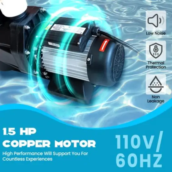 1.5HP Swimming Pool Pump &ndash; 110V Single Speed Above Ground Self-Priming Pump with 1100W High-Power Copper Motor for Quiet Performance image {5}