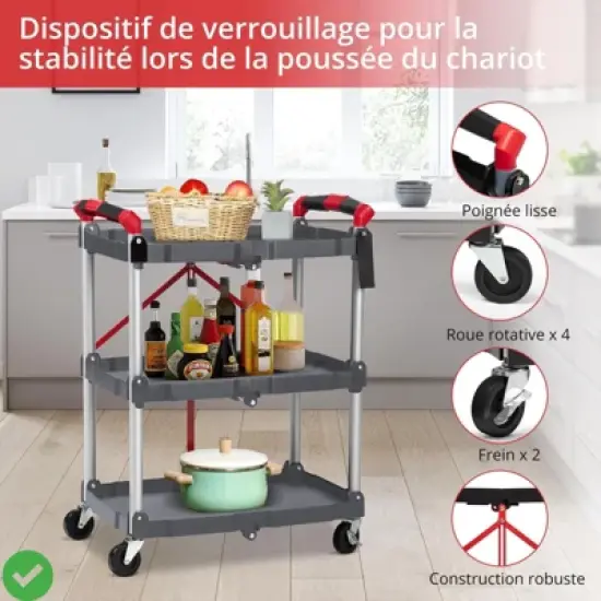 3-Layer Folding Cart Portable Service Trolley Collapsible Utility Carts 56 Lbs Load Capacity image {3}