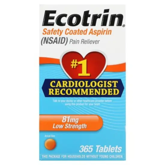 Ecotrin Safety Coated Aspirin, Low Strength, 81 mg, 365 Tablets image {5}