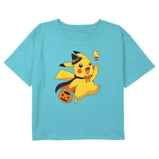 Girl's Pokemon Halloween Pikachu Wizard Crop Top T-Shirt image {2}