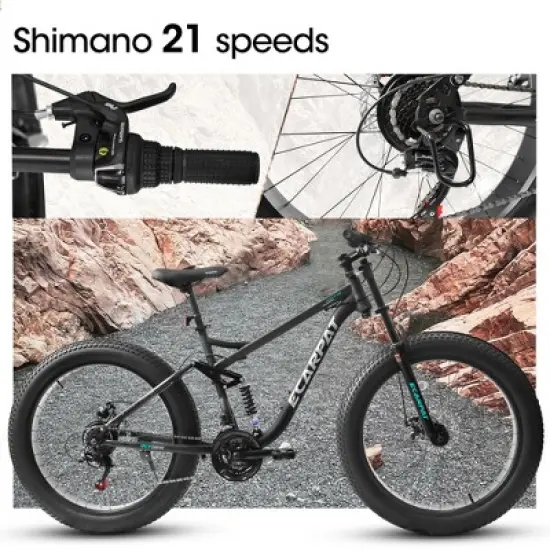 Gulches 26 inch Mountain Bike,Full-Suspension 21 Speeds Drivetrain with Disc-Brake MTB Bicycle, 26*4" Fat tire Bike for Men，Black image {3}