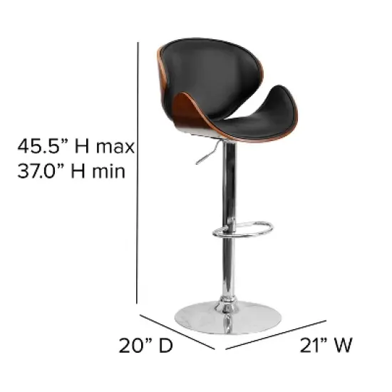 Flash Furniture Bentwood Adjustable Height Barstool with Curved Vinyl Seat and Back image {3}