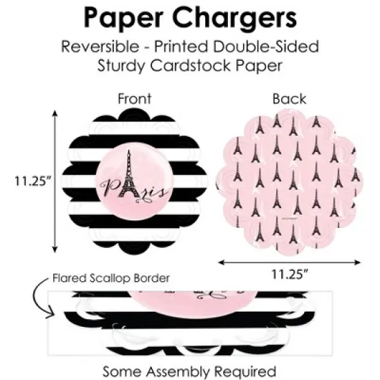 Big Dot of Happiness Paris, Ooh La La - Paris Themed Baby Shower or Birthday Party Paper Charger & Table Decorations Chargerific Kit for 8 image {3}