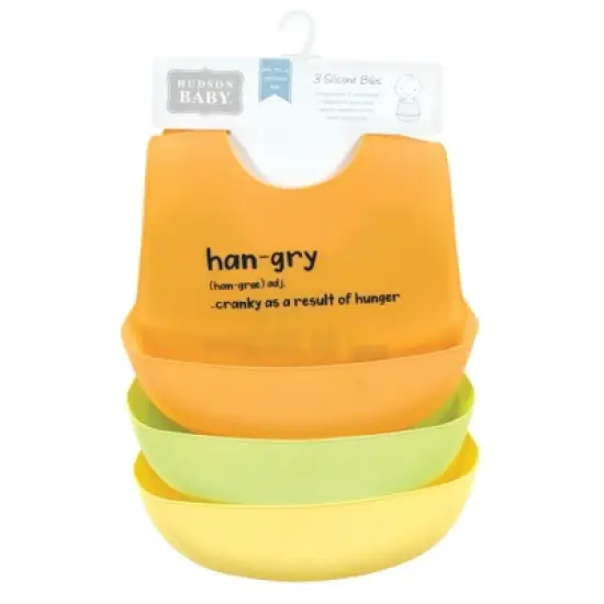 Hudson Baby Unisex Baby Silicone Bibs, Yellow Hangry, One Size image {1}