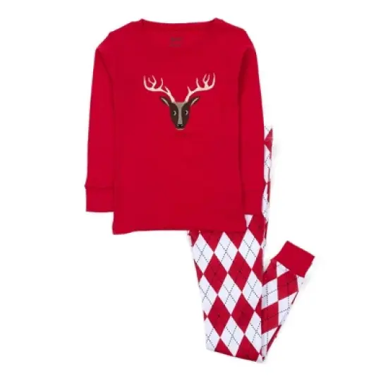 Leveret Kids Two Piece Cotton Argyle Christmas Pajamas image {3}