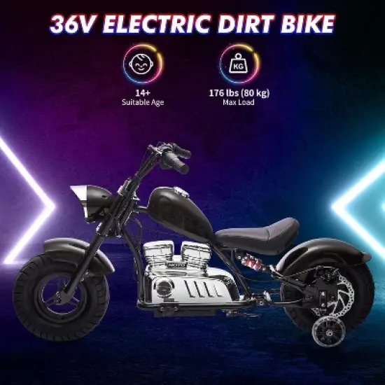 Youth Electric Motorcycle, 36V 350W Brushless Off-Road with 16.5mph, Music Player, Spring Suspension, LED Lights and Leather Seat image {5}