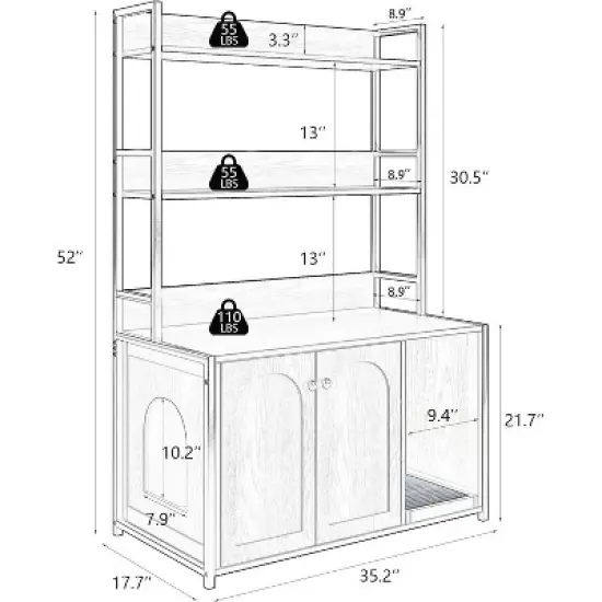 Cat Litter Box Enclosure Furniture, Hidden Litter Box with Scratch Pad Wooden Cat Bathroom Storage with 2 Doors and Shelf Cat Cabinet image {1}