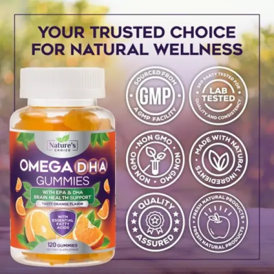 Omega 3 Fish Oil Gummies, Triple Strength Omega 3 Gummy Vitamins, High Absorption EPA, DHA Fatty Acids & Heart Health, 120 Gummies By Nature's Choice image {3}