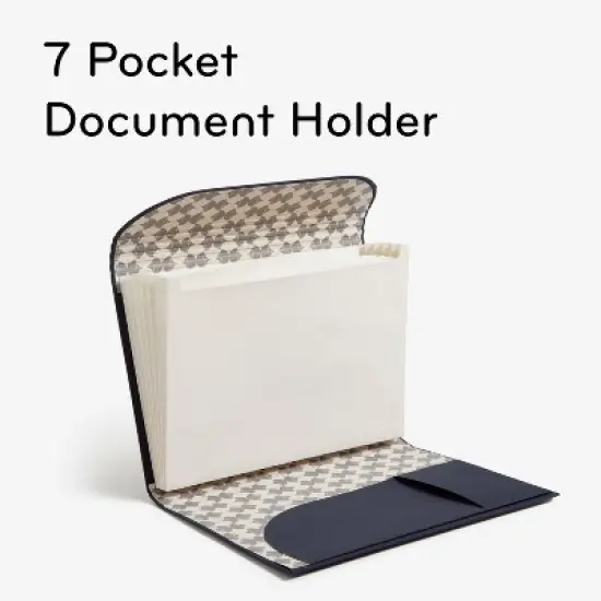 U Brands 7 Pockets Book Cloth Document Holder Mid Century Geo: Dark Blue File Organizer, Office Supplies, Letter Size image {4}
