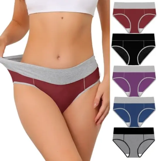 Agnes Orinda Women's 5 Packs High Rise Brief Stretchy Underwear image {18}