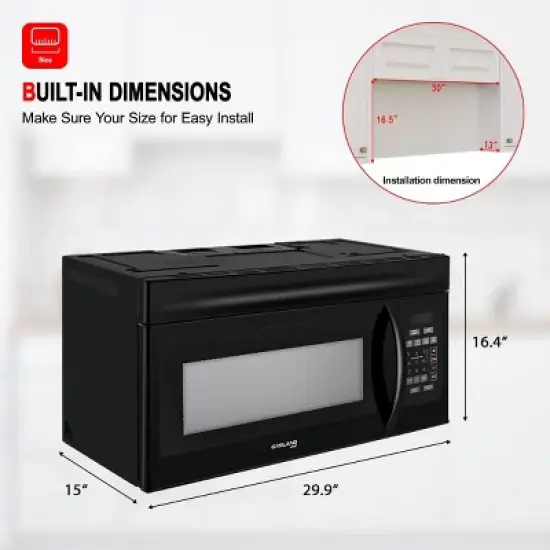 GASLAND 30" Over-The-Range Microwave Oven 1.6 cu.ft., 300 CFM, Black, OTR1603B image {6}