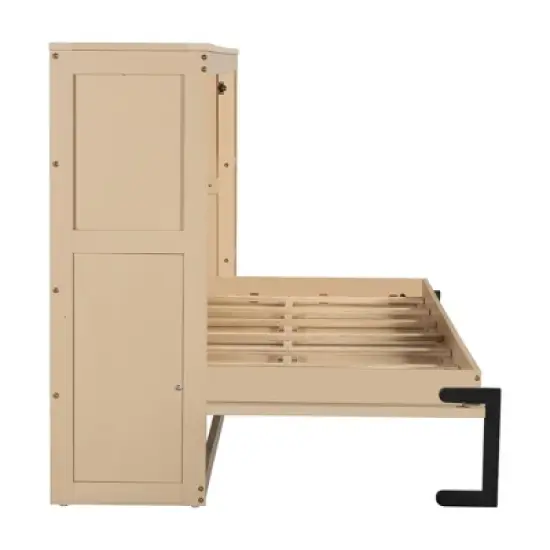 Twin/Full Size Murphy Bed Multifunctional Foldable Platform Bedframe with Bookshelf, Natural/White-ModernLuxe image {8}