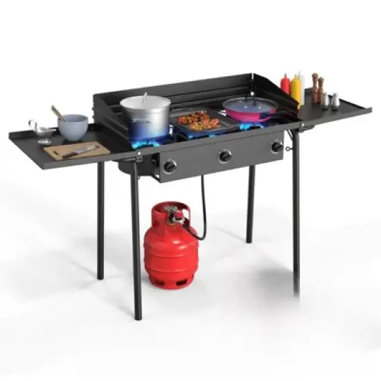 Winado 3 Burner High Pressure Propane Outdoor Stove with Removable Side Shelves and Windscreen image {1}