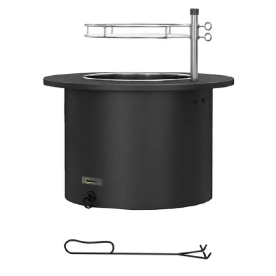 Outsunny 25" Smokeless Fire Pit, 2-in-1 Stainless Steel Firepit with Grill, Portable Wood Burning Fireplace with Poker and Ash Tray image {3}