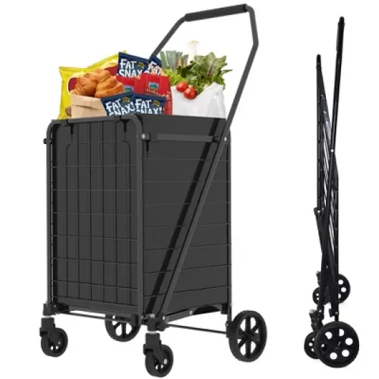 Shopping Cart with Shelf,Grocery Cart on Wheels, Foldable Utility Shopping Carts with 360&deg; Rolling Swivel Wheels for Groceries Laundry image {9}