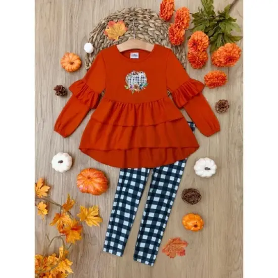 Girls Channel the Flannel Plaid Legging Set - Mia Belle Girls image {6}